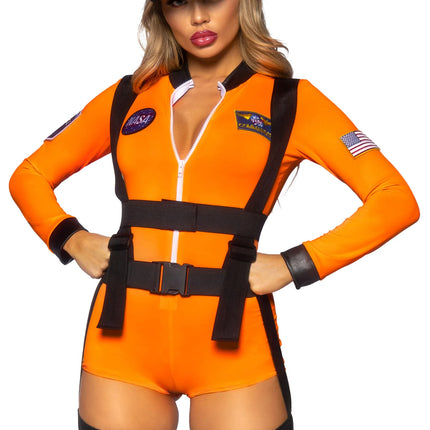 Astronauten Pak Oranje Dames Bodysuit Leg Avenue