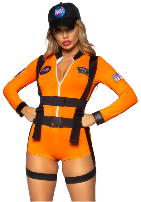 Astronauten Pak Oranje Dames Bodysuit Leg Avenue