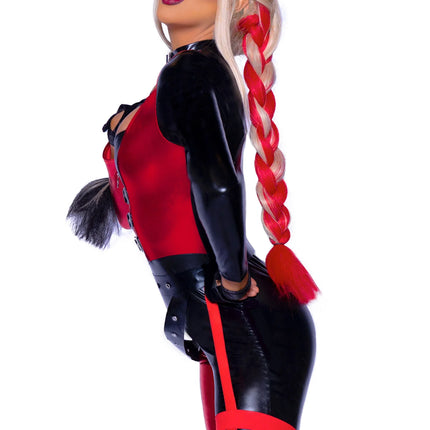 Harley Quinn Catsuit Rood Zwart Dames Leg Avenue