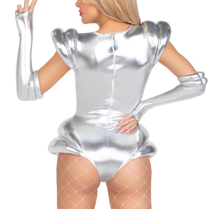 Astronauten Pak Zilver Dames Bodysuit Leg Avenue