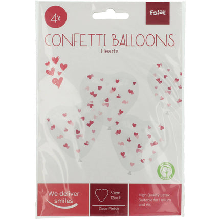 Ballonnen Hartvormig met Roze Confetti 30cm - 4 stuks