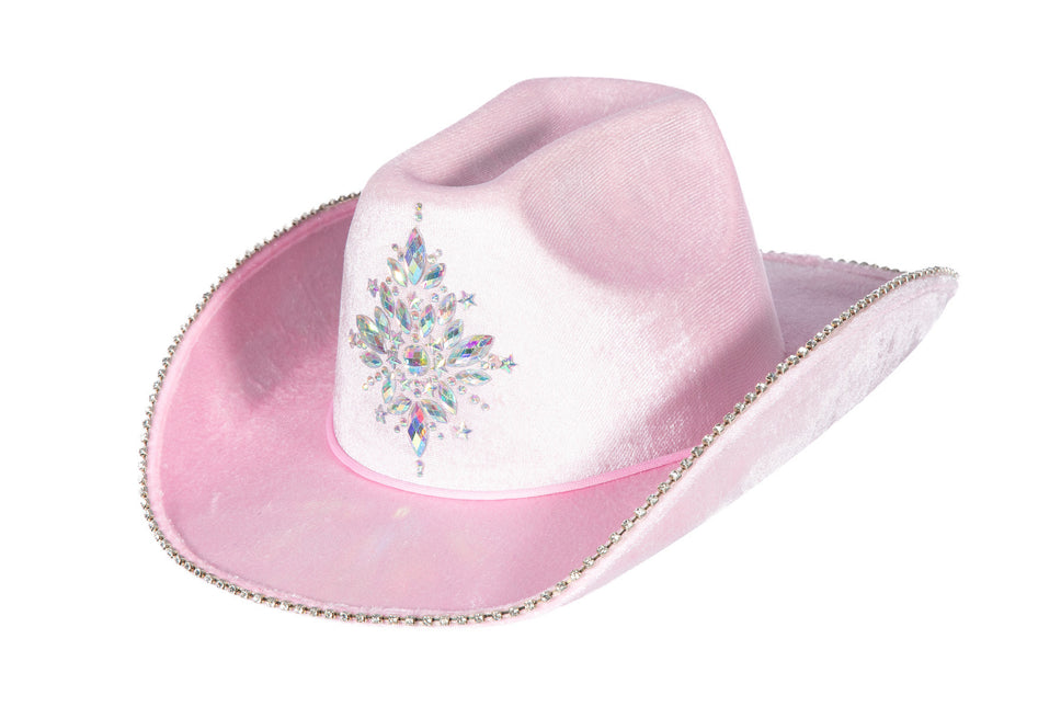 Cowboyhoed met strass steentjes roze