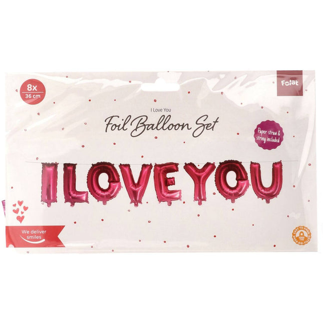 Folieballonnen 'I Love You' Roze 36cm - 8 stuks