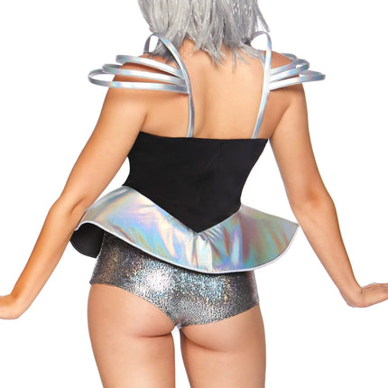 Astronauten Pak Zwart Zilver Dames Bodysuit Leg Avenue - Partywinkel - 714718544786