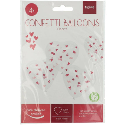 Ballonnen Hartvormig met Roze Confetti 30cm - 4 stuks - Partywinkel - 8714572248839