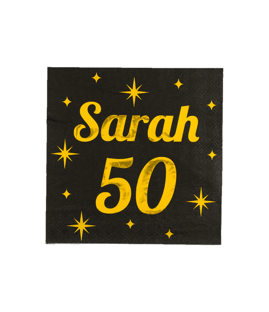 Sarah Servetten Zwart Goud 50 Jaar 19cm 16st