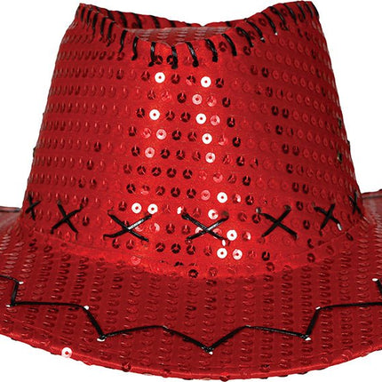 Cowboy Hoed Rood Pailleten - Partywinkel - 8434077230367