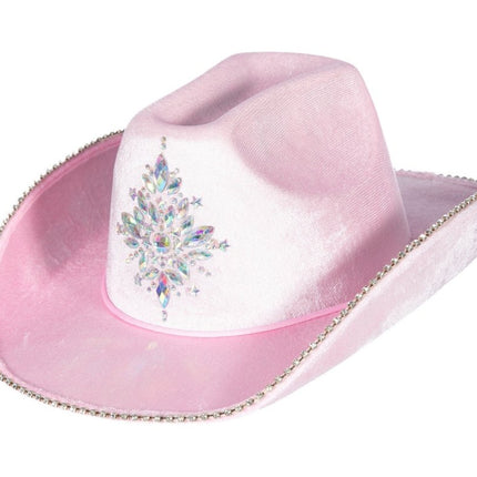 Cowboyhoed met strass steentjes roze - Partywinkel - 8720059071036