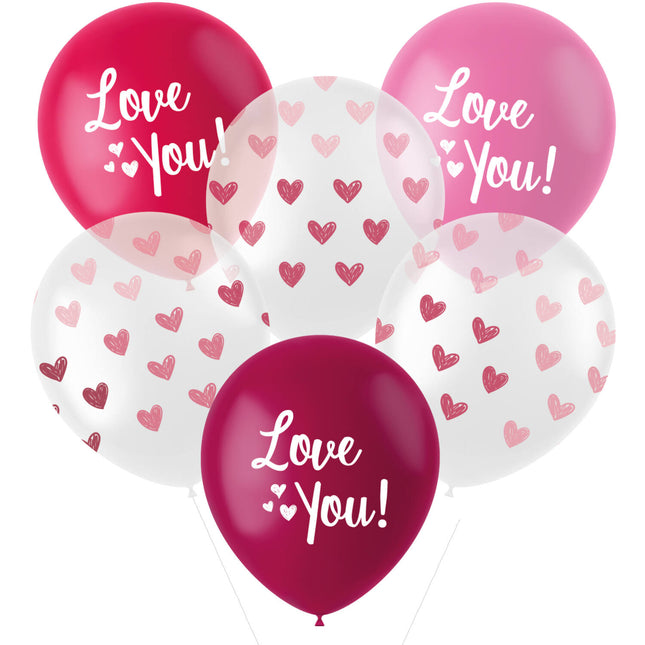 Ballonnen 'Love You!' Mix Roze 33cm - 6 stuks