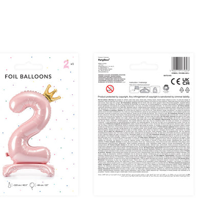 Folie Ballon Cijfer 2 Lichtroze Standaard Leeg 84cm