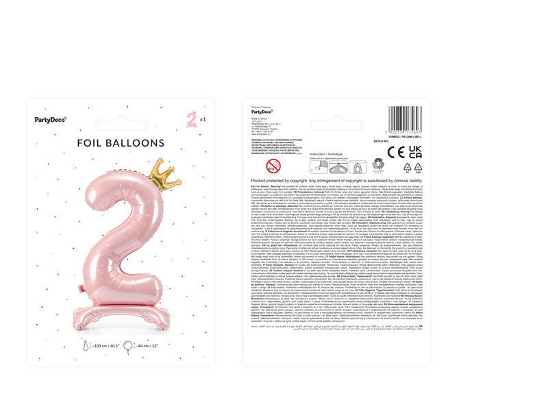 Folie Ballon Cijfer 2 Lichtroze Standaard Leeg 84cm