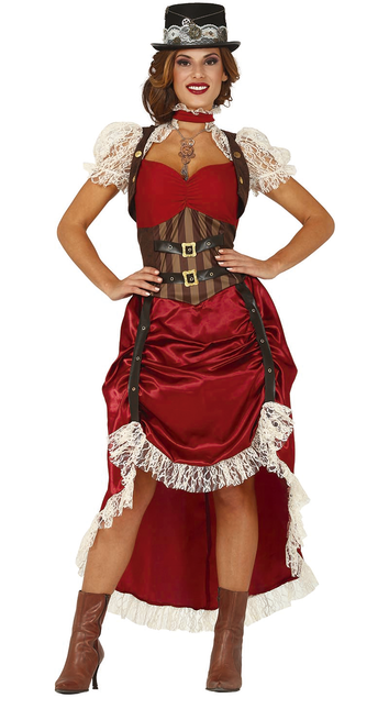 Steampunk Kostuum Dames Rood