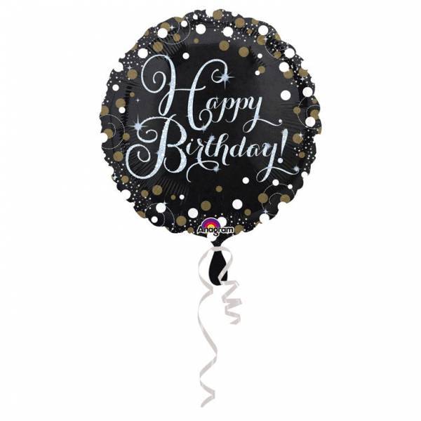 Helium Ballon Happy Birthday Zwart Glitter 43cm leeg