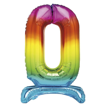 Regenboog Cijfer Ballon 0 Jaar Met Standaard 76cm