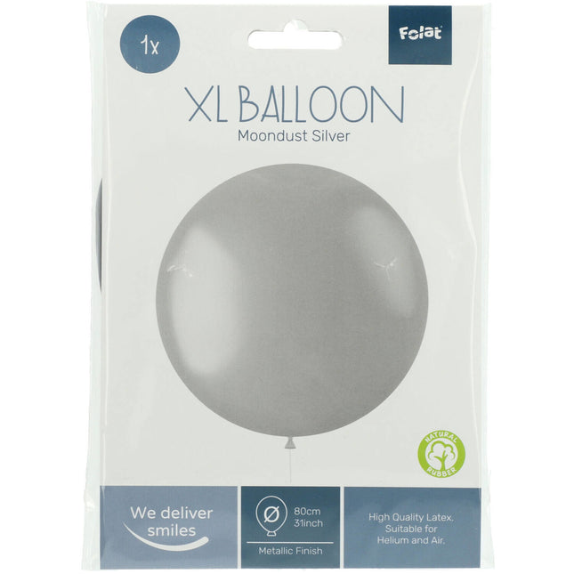 Zilveren Ballon Metallic Moondust Silver 80cm