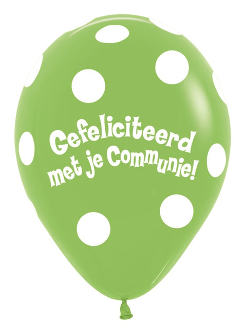 Ballonnen Communie Polka Dots Lime Green 30cm 50st