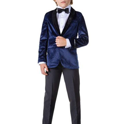 Donkerblauwe Velvet Blazer Jongen OppoSuits