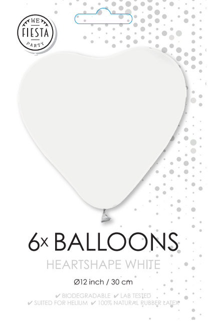 Witte Hartjes Ballonnen 30cm 6st