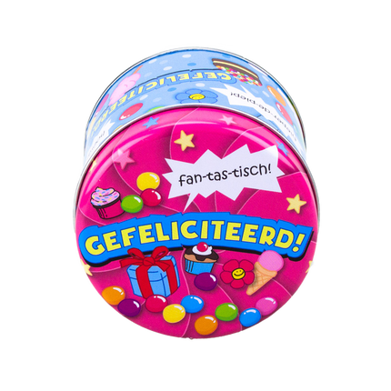 Snoepblik Gefeliciteerd 9cm