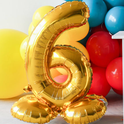 Folie Ballon Cijfer 6 Goud met standaard 72cm