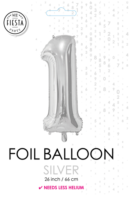 Folieballon Cijfer 1 Zilver 66cm