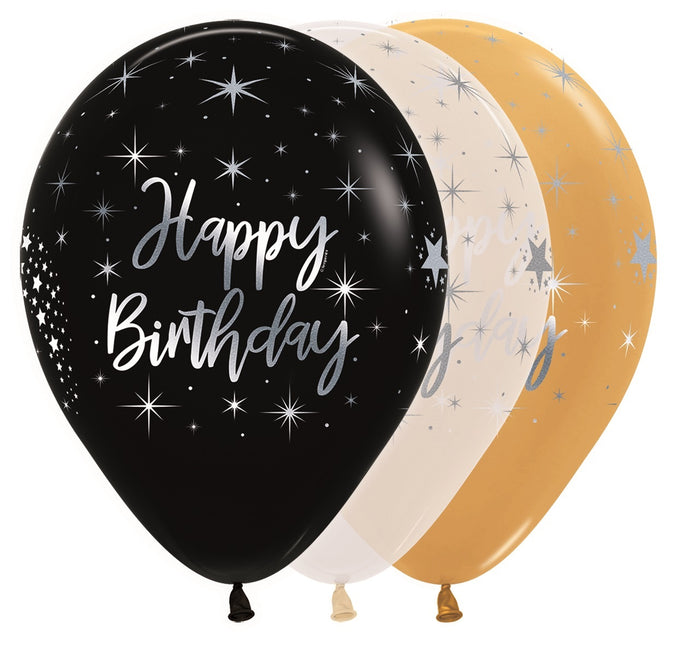 Ballonnen Happy Birthday Radiant Metallic Ink Silver 30cm 25st