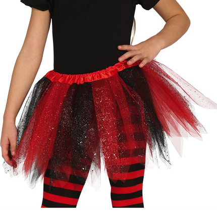 Tutu Glitter Zwart Rood Kind 31cm