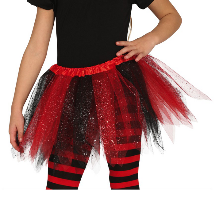 Tutu Glitter Zwart Rood Kind 31cm