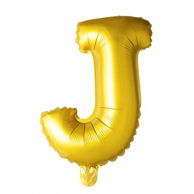 Folie Ballon Letter J Goud 41cm met Rietje