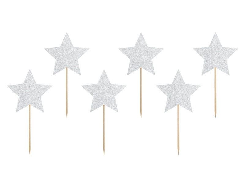 Cupcake Toppers Ster Zilver 6st