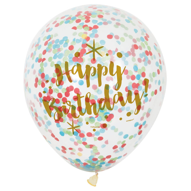 Confetti Ballonnen Happy Birthday 30cm 6st