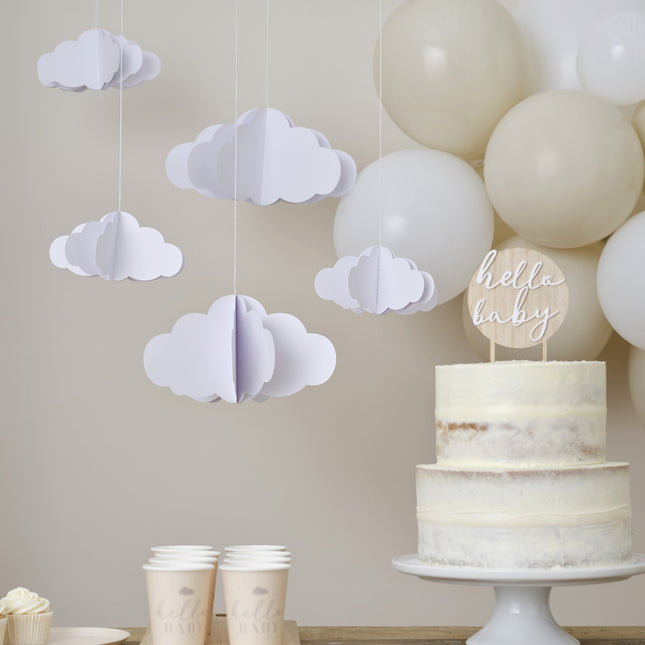 Hangdecoratie Wolken 3D 15cm 5st