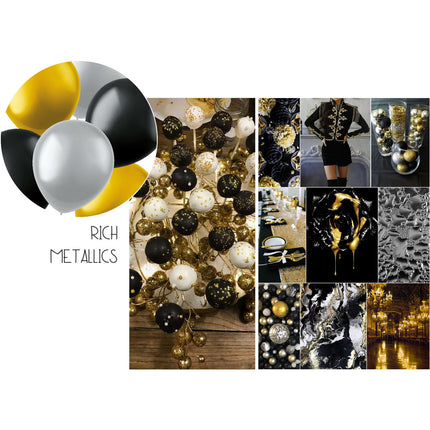 Gekleurde Ballonnen Zwart Goud Zilver Metallic 13cm 50st