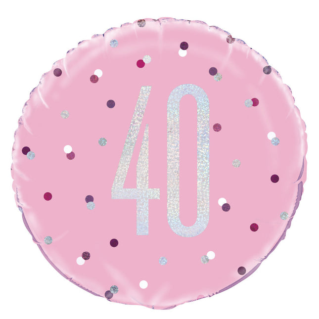 Helium Ballon 40 Jaar Roze 45cm leeg