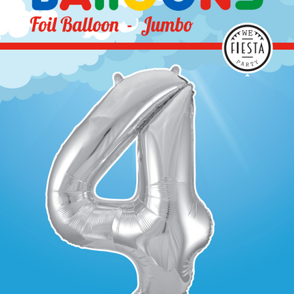 Folie Ballon Cijfer 4 Zilver XL 86cm leeg