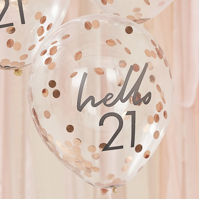 Rose Gouden Confetti Ballonnen 21 Jaar 30cm 5st