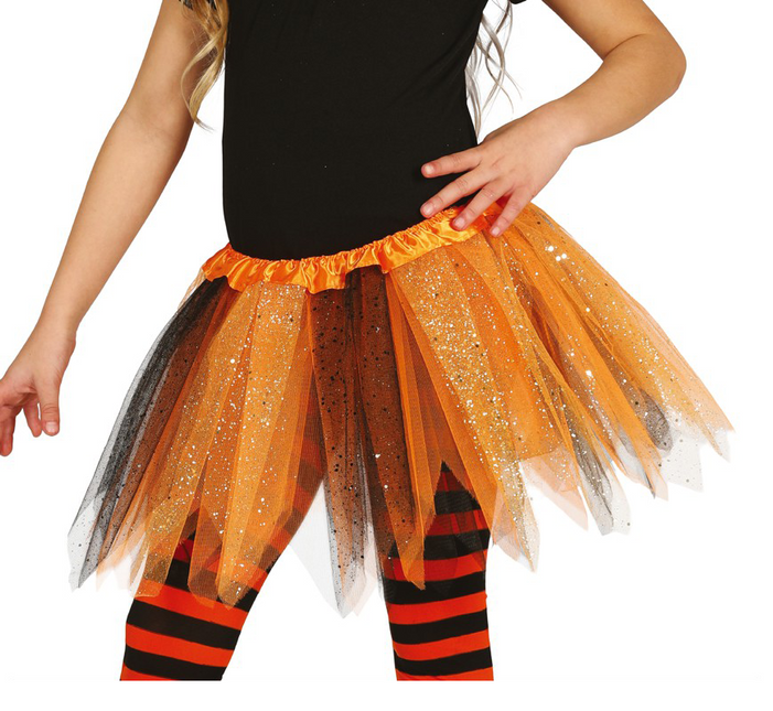 Tutu Glitter Zwart Oranje Kind 31cm