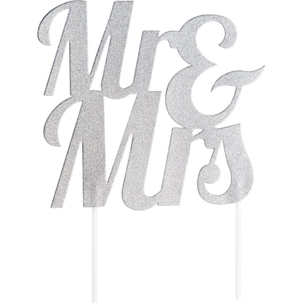 Zilveren Bruiloft Taarttopper Mr & Mrs 23cm