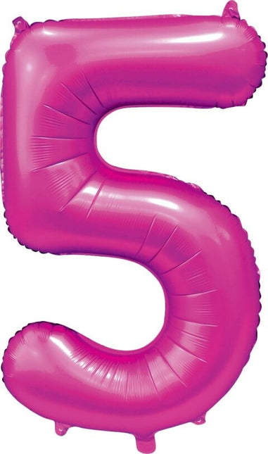 Fuchsia Cijfer Ballon 5 Jaar Glans 86cm