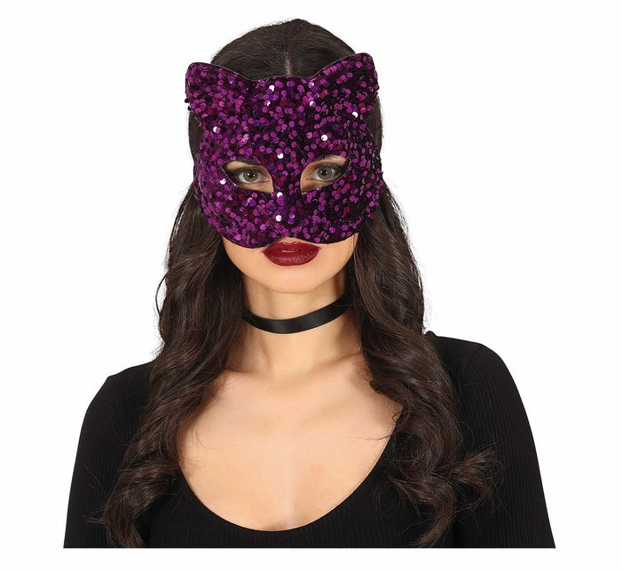 Paarse Oogmasker Kat Pailletten