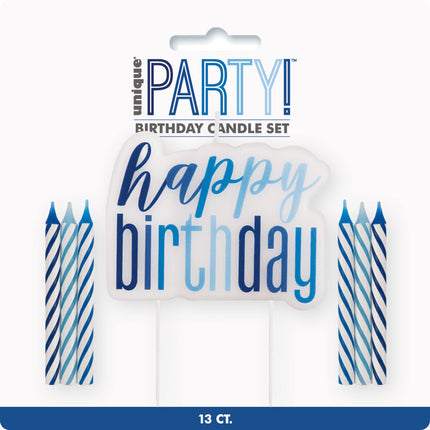 Happy Birthday Kaarsen Set Glitter Blauw 13 delig