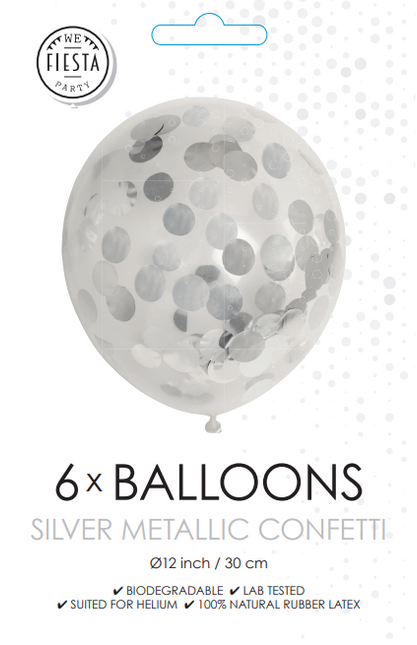 Confetti Ballonnen Zilver 30cm 6st