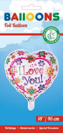 Helium Ballon Hart I Love You Bloemen 45cm leeg