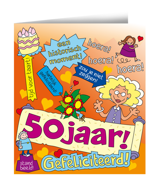 Verjaardagskaart 50 Jaar Vrouw Cartoon 16,5cm