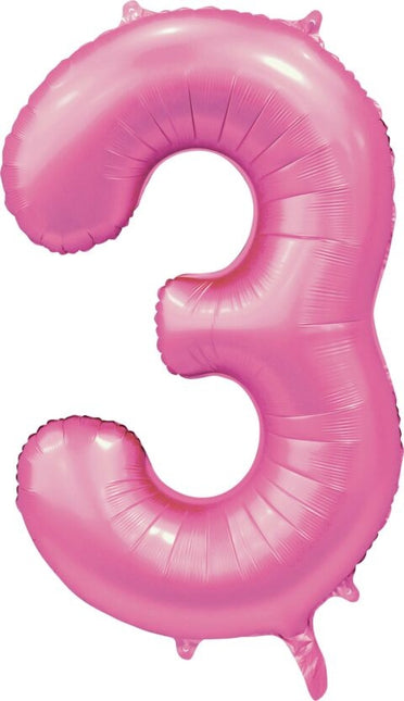 Roze Cijfer Ballon 3 Jaar Glans 86cm