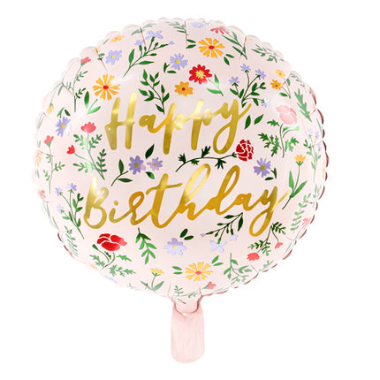 Helium Ballon Happy Birthday Bloemen Roze Leeg 45cm