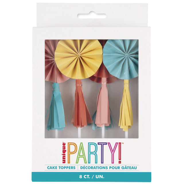 Gekleurde Cupcake Toppers Mini Waaier Met Kwastjes 8st