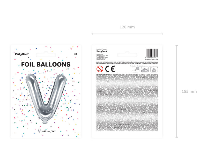 Folie Ballon Letter V Zilver Leeg 35cm