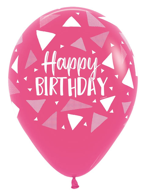 Ballonnen Happy Birthday Triangles Pink Mix 30cm 25st