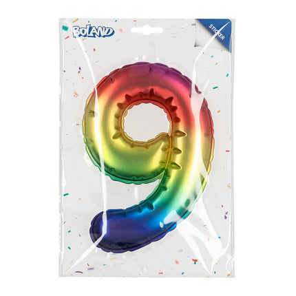 Regenboog 9 Jaar Stickers Folieballon 20cm